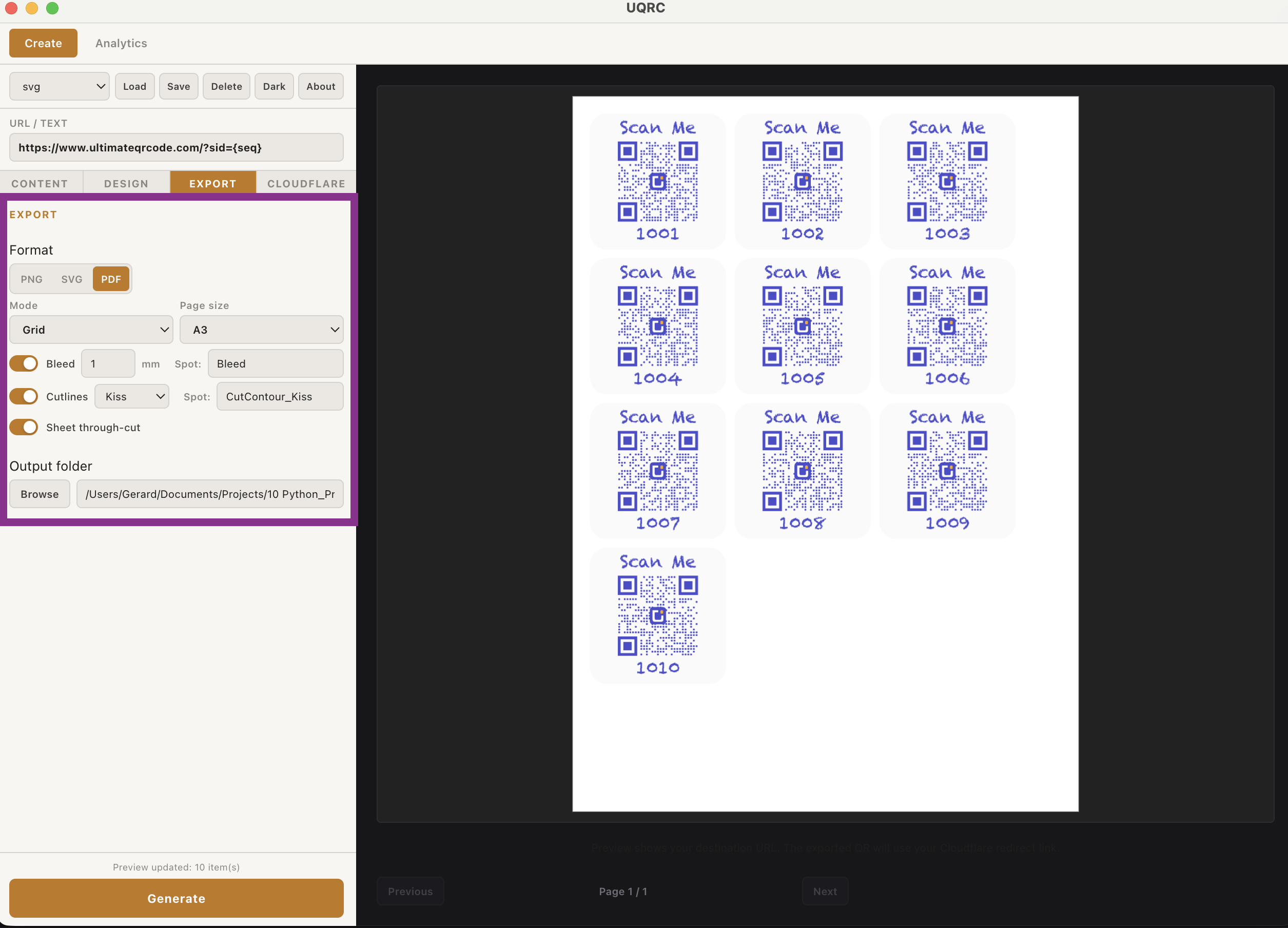 Ultimate QR Codes print-ready QR codes with bleed and cut lines screenshot
