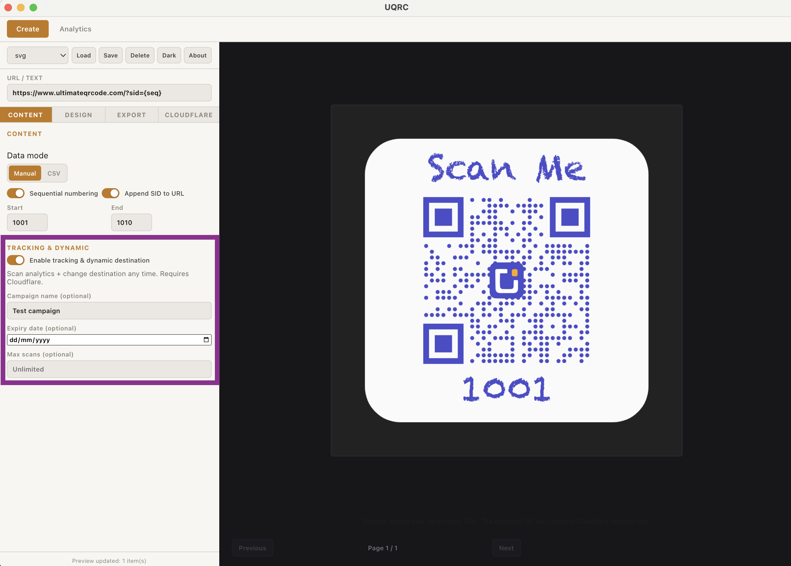 Ultimate QR Codes scan tracking screenshot